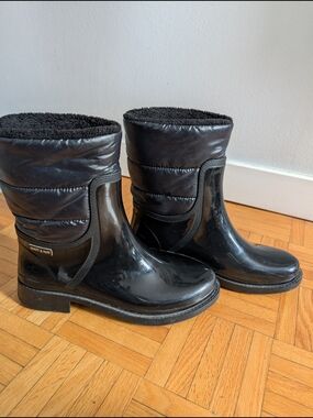 Matt & Nat Black Quilted Waterproof Winter Rain Boots